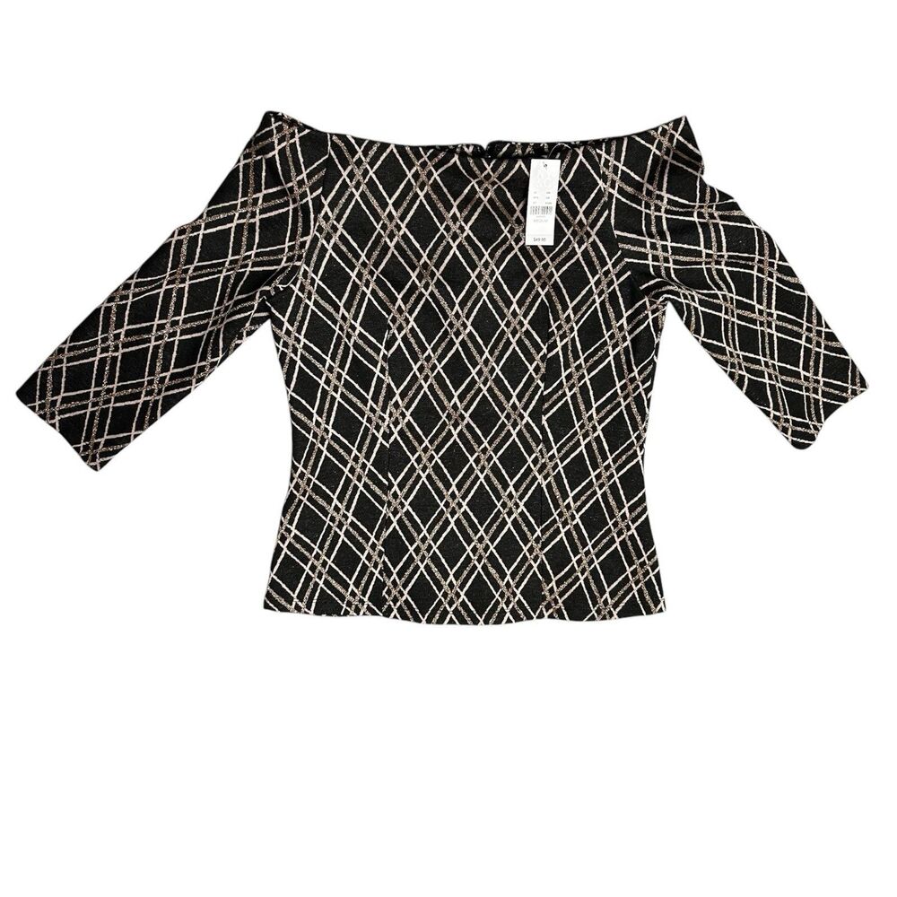7th Avenue NEW YORK & COMPANY Black‎ - Gold Metallic Sweater/Top Size Medium